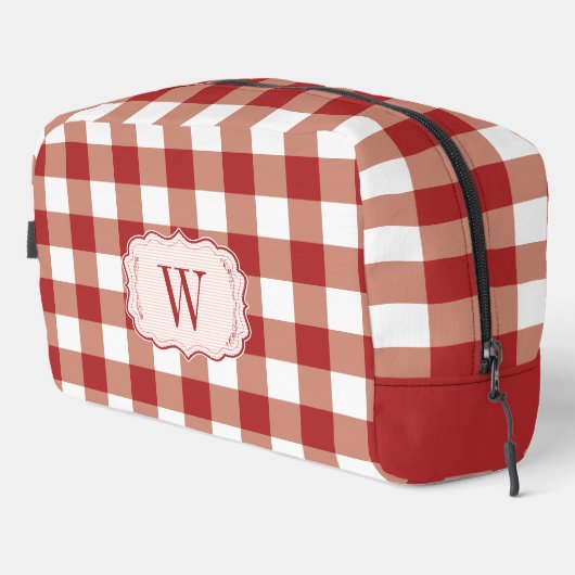 Paprika en White Gingham monogrammen Toilettasje (Rechterhoek)