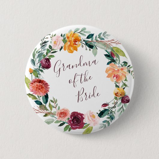 Paprika Floral Grandma van de Bride Button (Voorkant)