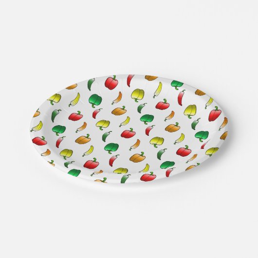 Paprika's en lange paprika's papieren bordje (Gekanteld)