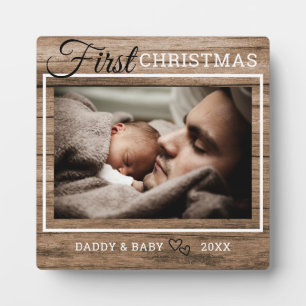 Pap's eerste kerstfoto Rustic Wood Fotoplaat