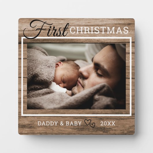 Pap's eerste kerstfoto Rustic Wood Fotoplaat (Voorkant)