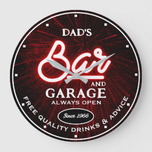 Pap's Garage Bar Elke naam altijd Slogan Red opene Grote Klok