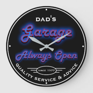 Pap's Garage Blue Neon Zoek een datum en naam  Grote Klok