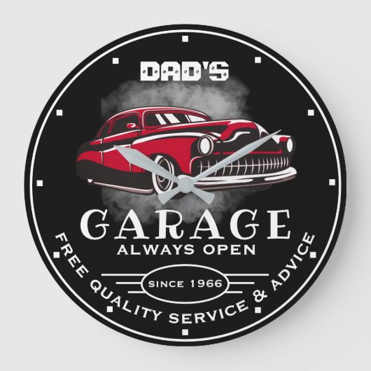 Pap's Garage Elke naam altijd Slogan Low Car opene Grote Klok (Voorkant)