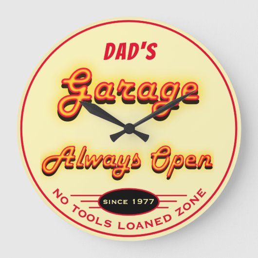 Pap's Garage Open altijd geen gereedschap Lende sl Grote Klok (Voorkant)