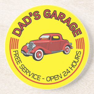 Pap's Garage voor vader die een autowerkplaats hee Zandsteen Onderzetter