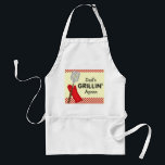 Pap's Grillin Apron Standaard Schort<br><div class="desc">In dit scherm staat de tekst "Pap's Grillin' Apron" met een afbeelding van een grillen spatel en een ovenmitt. De opdruk is voorzien van rode cheques. Dit is aanpasbaar,  zodat je iemands naam in plaats van die van papa kunt plaatsen.</div>