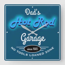 Pap's Hot Rod Garage Blue Faux met witte tekst Vierkante Klok