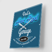 Pap's Hot Rod Garage Blue Faux met witte tekst Vierkante Klok (Hoek)