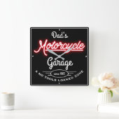 Pap's Motorfiets Garage Red Faux Neon Black  Vierkante Klok (Huis)