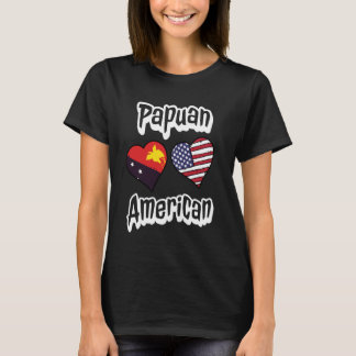 Papuan American Flag Hearts Combo Papua New Guinea T-shirt