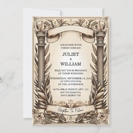 Papyrus  Retro Vellum Overlay Bruiloft Kaart (Voorkant)