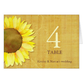 Papyrus Sunflower Wedding Folded Table Number Kaar