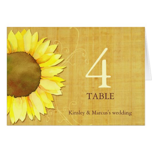 Papyrus Sunflower Wedding Folded Table Number Kaar (Voorkant Horizontaal)