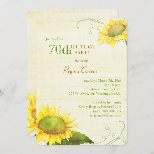 Papyrus Zonnebloemen 70ste Verjaardagsfeest Kaart (Voorkant / Achterkant)