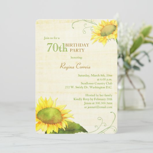 Papyrus Zonnebloemen 70ste Verjaardagsfeest Kaart (Staand voorkant)