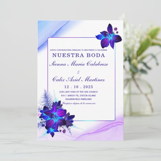 Paquete de boda Orquídea azul Kaart (Staand voorkant)