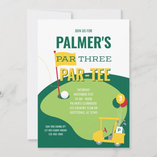 Par 3 Par-t-shirt 3e verjaardagsuitnodiging Kaart (Voorkant)