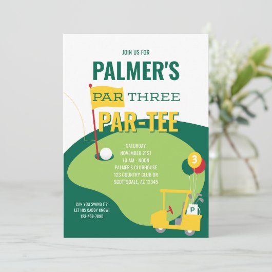 Par 3 Par-t-shirt 3e verjaardagsuitnodiging Kaart (Staand voorkant)