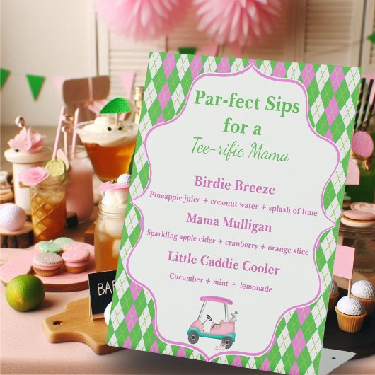 Par Golf Sips Drink Menu Baby shower Golfkar Reclamebord Met Voetstuk