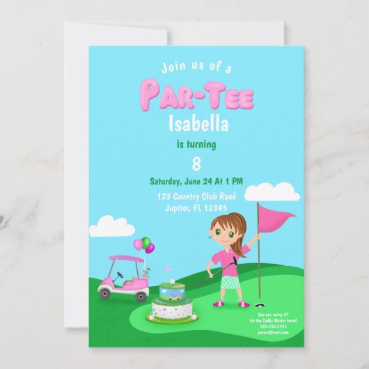 Par-T-shirt Chibi Girl Verjaardag Golffeest Kaart (Voorkant)