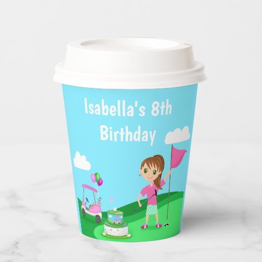 Par-T-shirt Chibi Girl Verjaardag Golffeest Papieren Bekers (Voorkant)