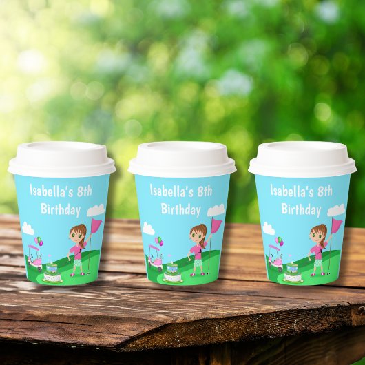 Par-T-shirt Chibi Girl Verjaardag Golffeest Papieren Bekers