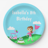 Par-T-shirt Chibi Girl Verjaardag Golffeest Papieren Bordje (Voorkant)