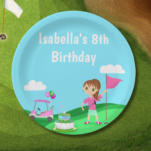 Par-T-shirt Chibi Girl Verjaardag Golffeest Papieren Bordje