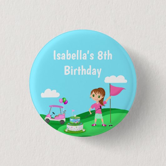 Par-T-shirt Chibi Girl Verjaardag Golffeest Ronde Button 3,2 Cm (Voorkant)