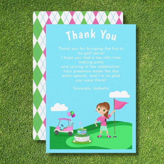 Par-T-shirt Chibi Girl Verjaardagsgolf Dankkaart Bedankkaart