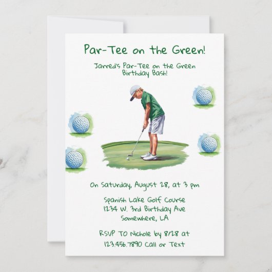 Par-T-shirt op de Green Golf Boy Verjaardag Bash Kaart (Voorkant)