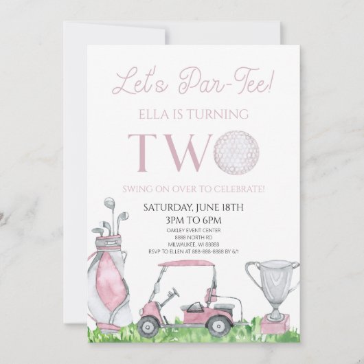 Par-T-shirt Pink Golf 2e verjaardagsfeest Kaart (Voorkant)