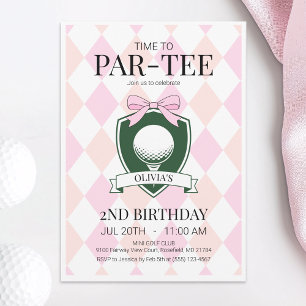 Par-T-shirt Pink Golf 2e verjaardagsfeest Kaart