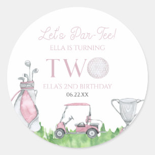 Par-T-shirt Pink Golf 2e verjaardagsfeest Ronde Sticker
