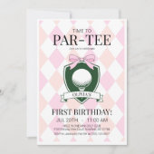 Par-T-shirt Pink Golf eerste verjaardagsfeest Kaart (Voorkant)