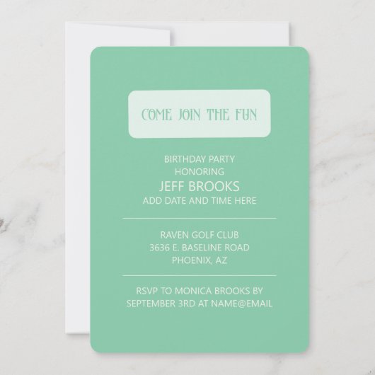 Par-T-shirt Time Golf Thema Verjaardagsuitnodiging Kaart (Achterkant)