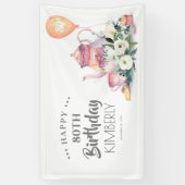 Par-Tea Bloemen Theepot Gelukkige Verjaardag Spandoek (Verticaal)