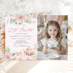 Par-tea Bloementhee Meisje Verjaardagsfeest Foto Kaart