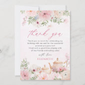 Par-tea Bloementhee Meisje Verjaardagsfeestje Bedankkaart (Voorkant)