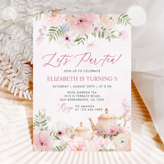 Par-tea Bloementhee Meisje Verjaardagsfeestje Kaart