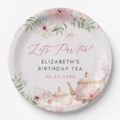 Par-tea Bloementhee Meisje Verjaardagsfeestje Papieren Bordje (Voorkant)