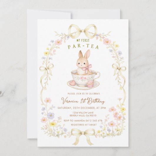 Par-Tea Bunny 1e verjaardag wilde bloem Kaart (Voorkant)