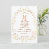 Par-Tea Bunny 1e verjaardag wilde bloem Kaart (Staand voorkant)