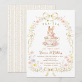 Par-Tea Bunny 1e verjaardag wilde bloem Kaart (Voorkant / Achterkant)