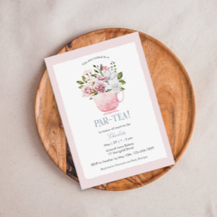 PAR-TEA Roze Baby shower Invitation Kaart