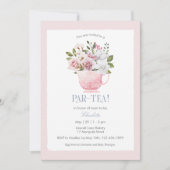 PAR-TEA Roze Baby shower Invitation Kaart (Voorkant)