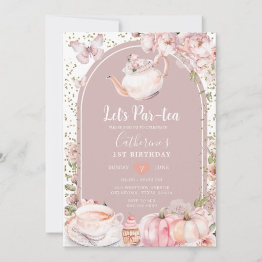 Par-tea Verjaardag Tea Party Meisje Pompoen Kaart (Voorkant)