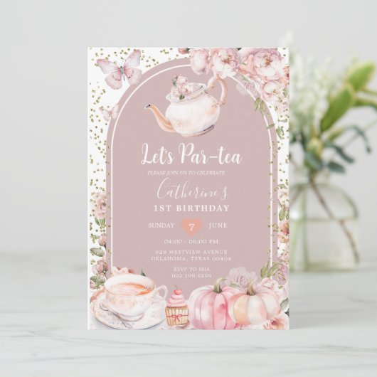 Par-tea Verjaardag Tea Party Meisje Pompoen Kaart (Staand voorkant)