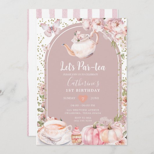 Par-tea Verjaardag Tea Party Meisje Pompoen Kaart (Voorkant / Achterkant)